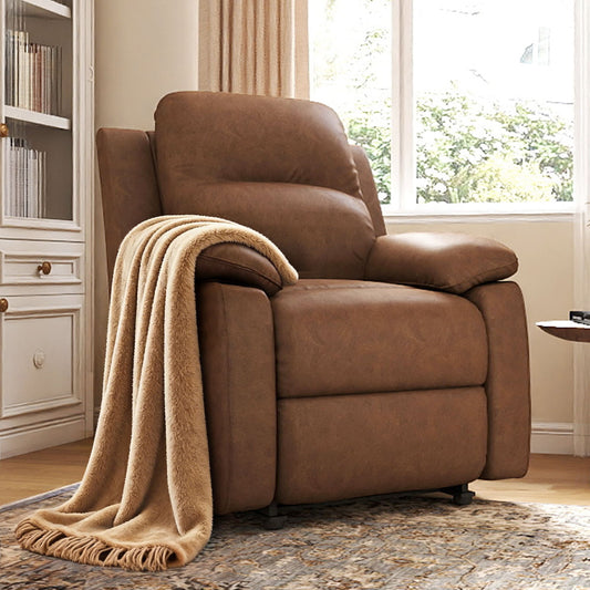 Leather Manual Recliner Sofa with Smooth Recline and Footrest