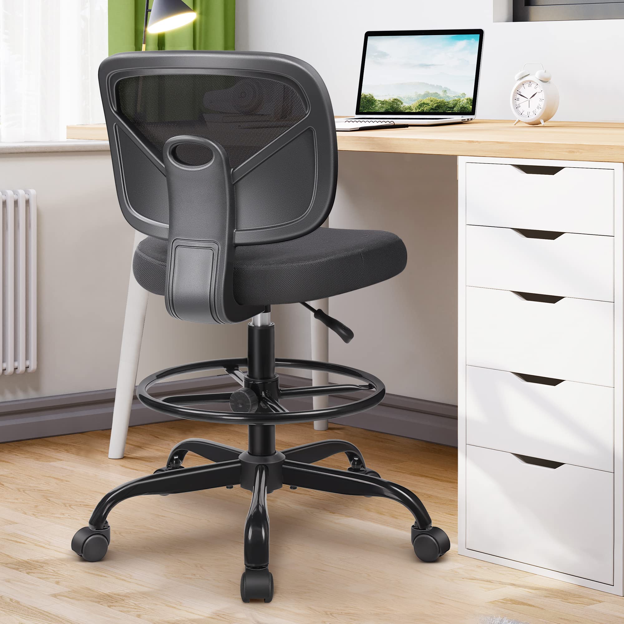Mesh Drafting Chair Tall Office Chair for Standing Desk Ergonomic Back Support Desk Chair Adjustable Height Task Chair with Foot Ring and Adjustable