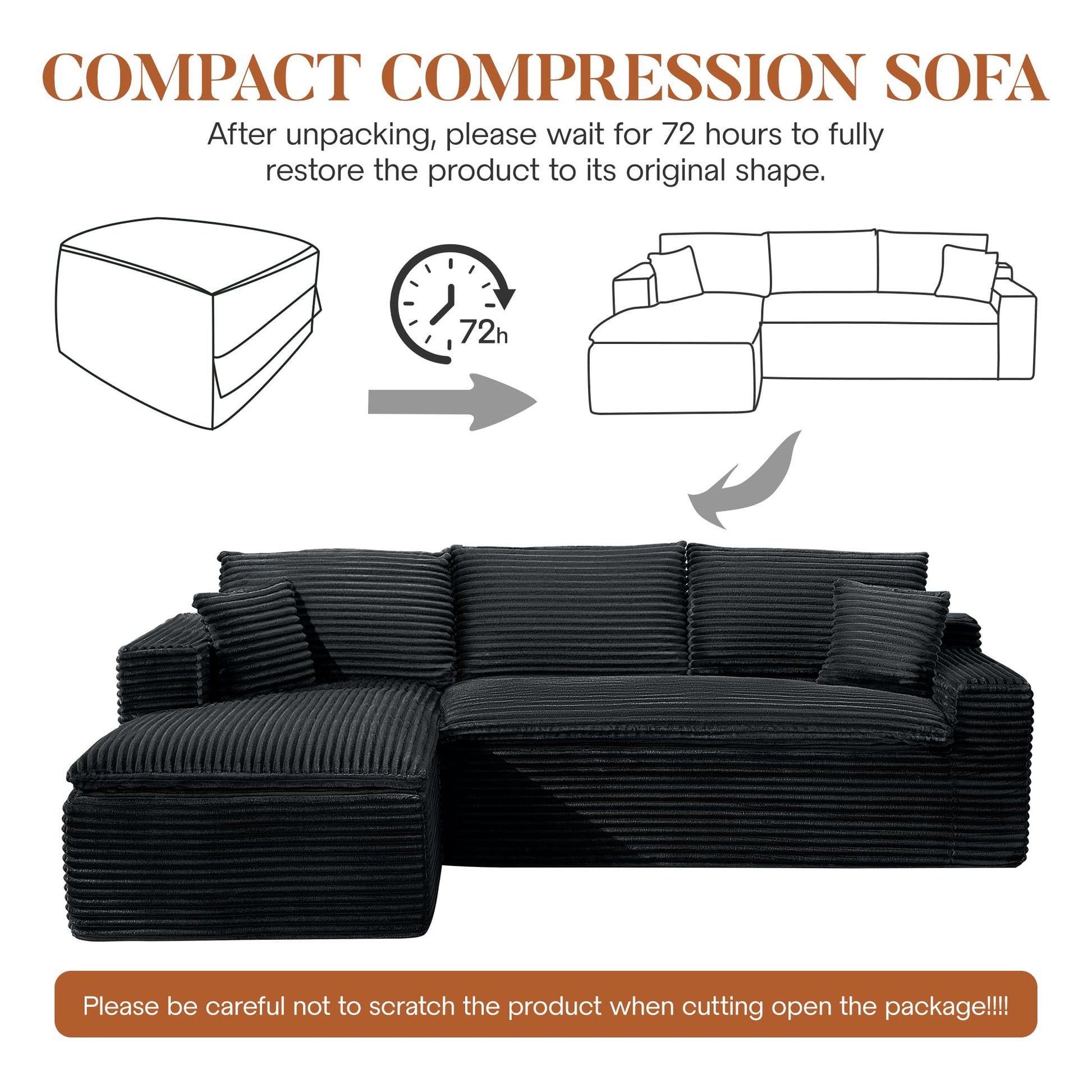 Casual Plush Corduroy L-shape Sectional Sofa