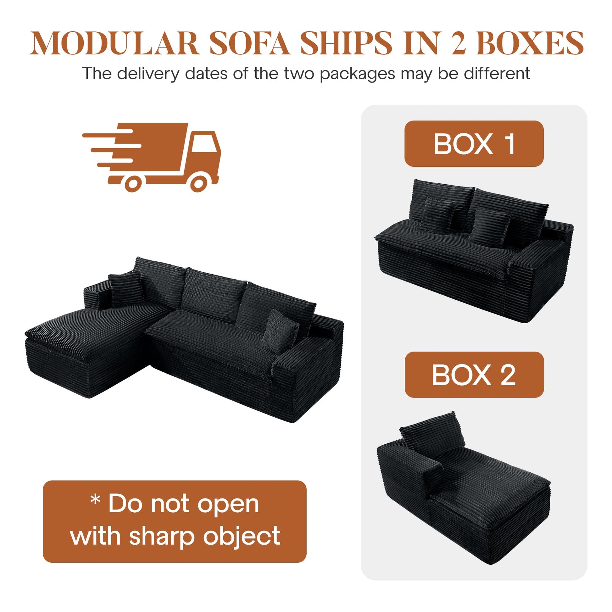 Casual Plush Corduroy L-shape Sectional Sofa