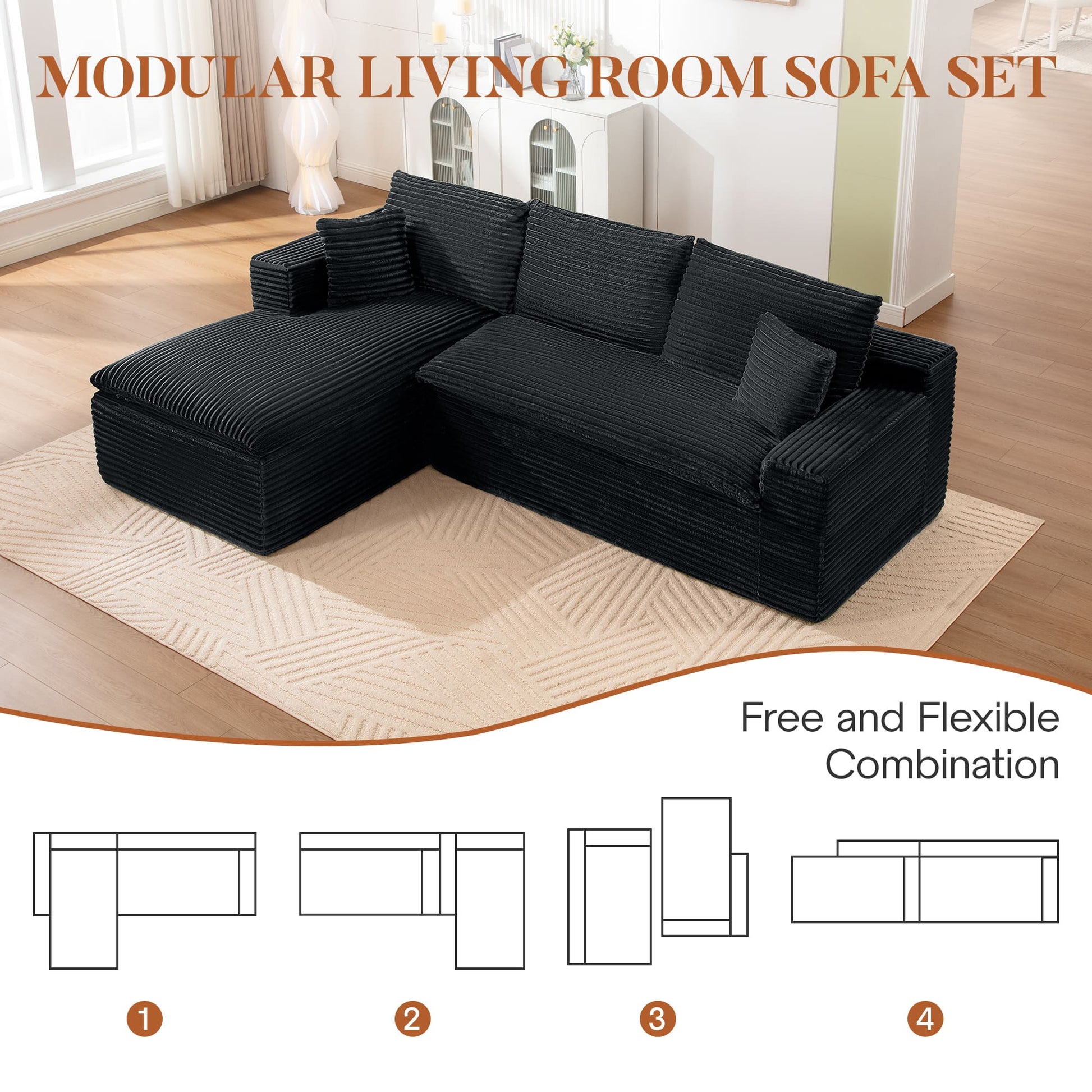 Casual Plush Corduroy L-shape Sectional Sofa