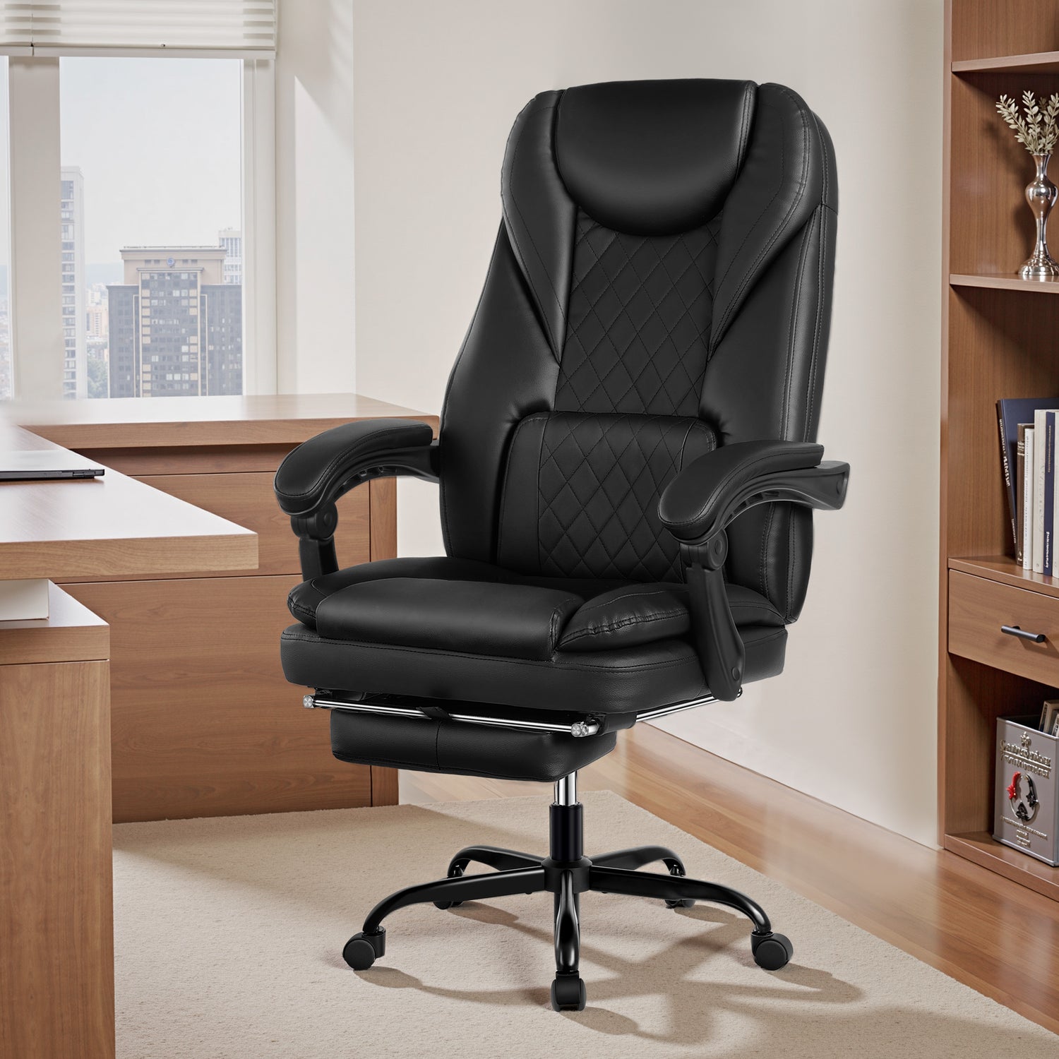 Primy Premium Executive Office Chair - Big & Tall PU Leather Reclining Chair with Footrest & Lumbar Support, 400lb Heavy Duty Ergonomic Computer Desk Chair for Home/Office