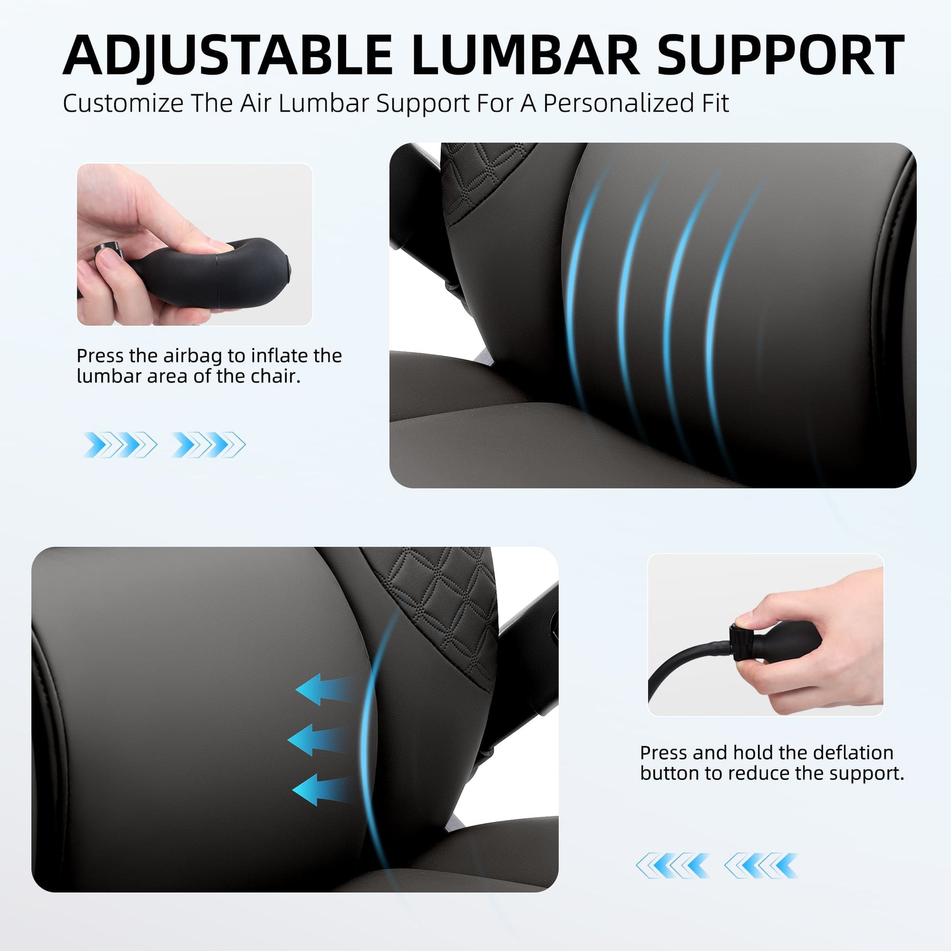 Big and Tall Leather Executive Office Chair with Built-In Airbag Lumbar Support and 360° Adjustable Armrests