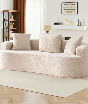 3-Seater Plush Floor Sofa with Cushions & Curved Back