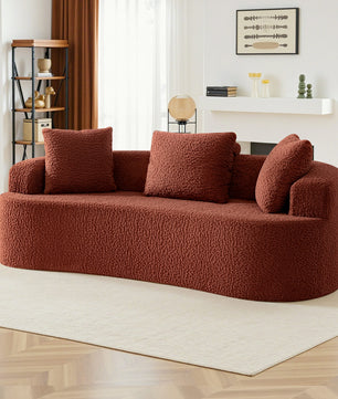 3-Seater Plush Floor Sofa with Cushions & Curved Back