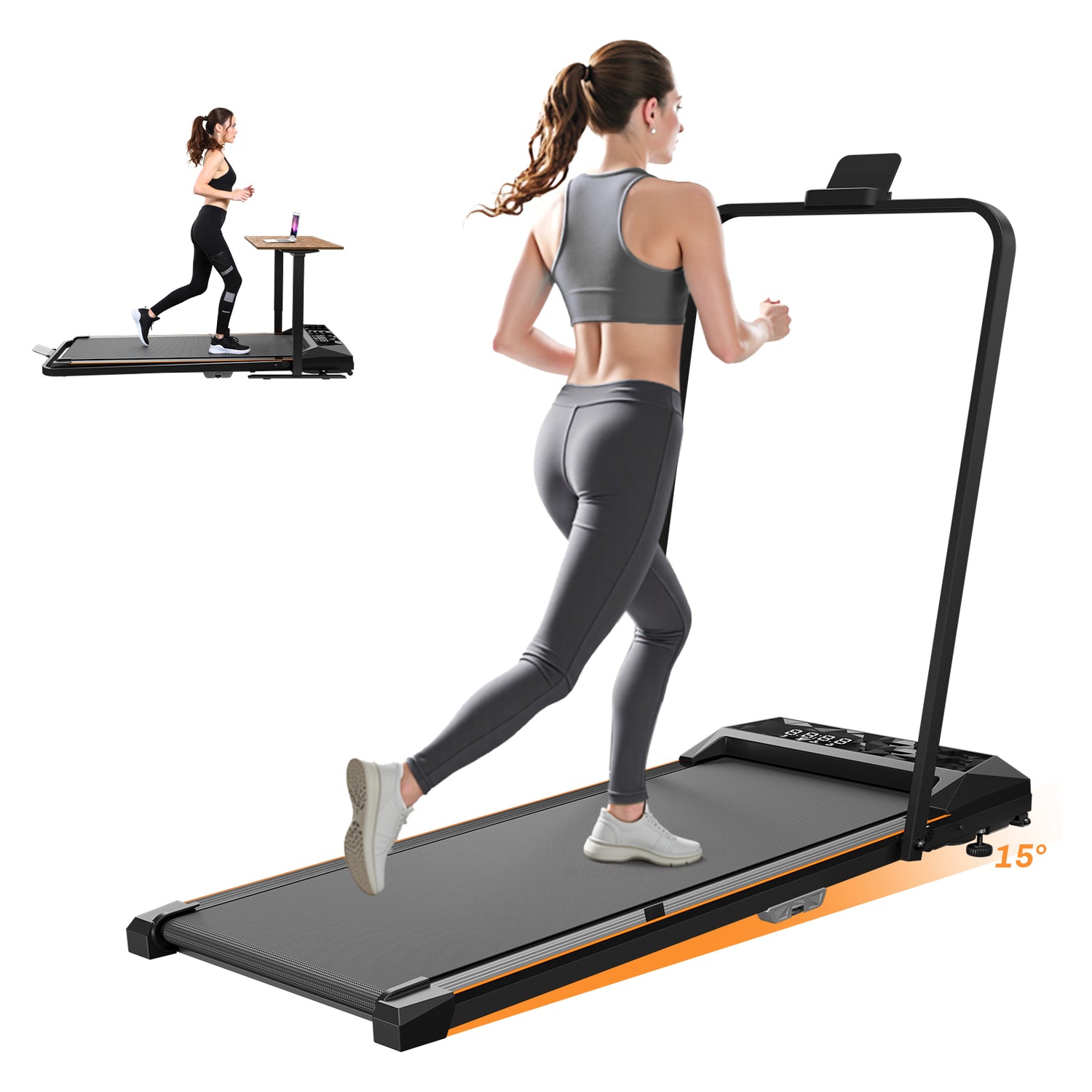 Walking Pad with Incline and Handle, 4 in 1 Under Desk Treadmill for Walking Jogging, Portable Walking Treadmill with Remote Control for Home, 2.5HP Low-Noise Desk Treadmill in LED Display