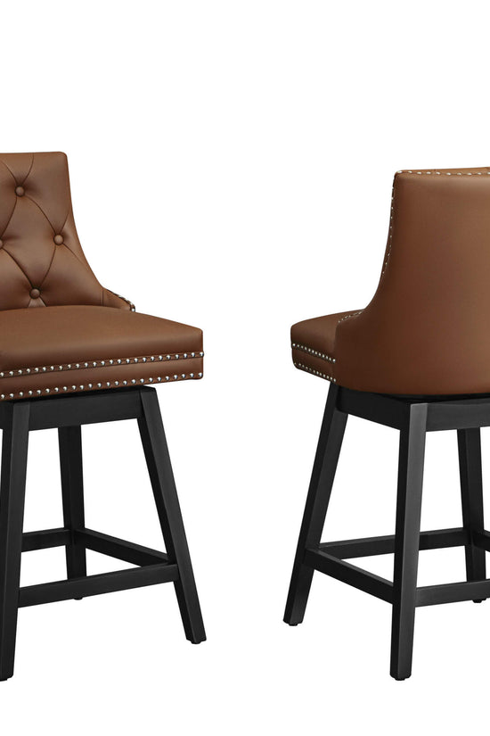 Swivel Bar Stools with Backs and Solid Wood Legs Set of 2