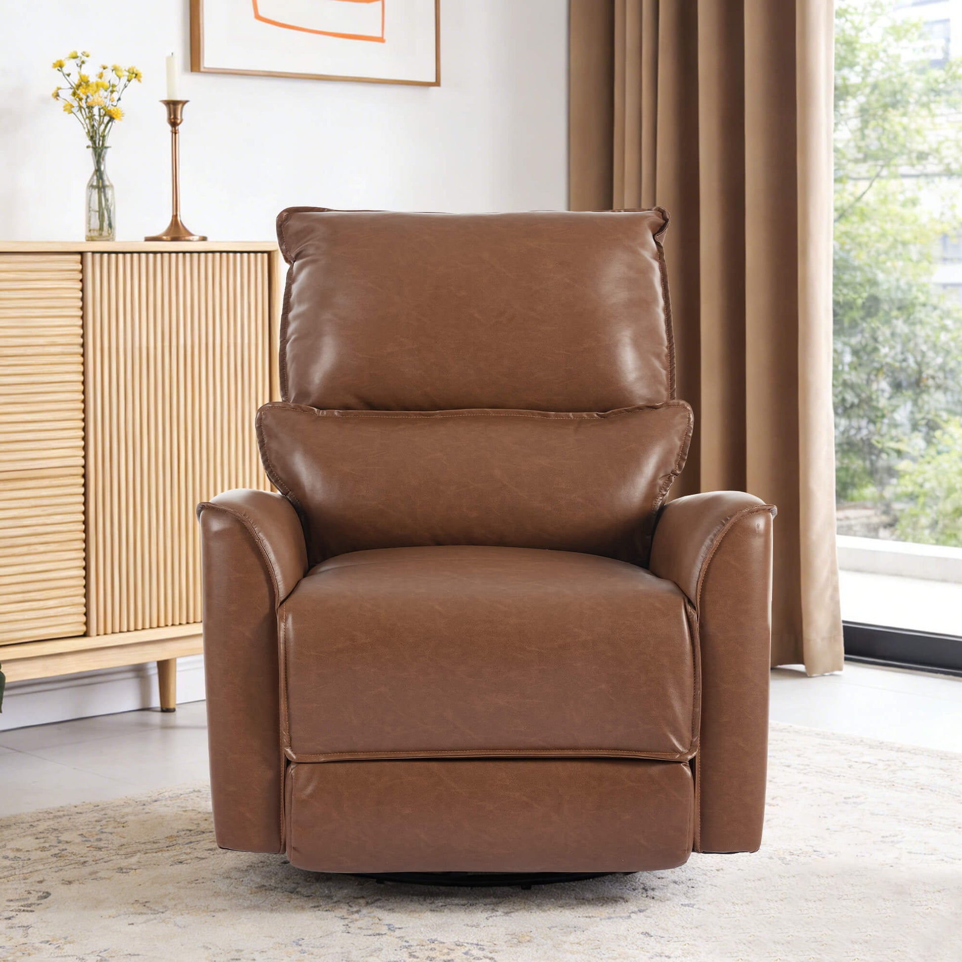 Modern Leather Power Swivel Rocker Recliner Chair