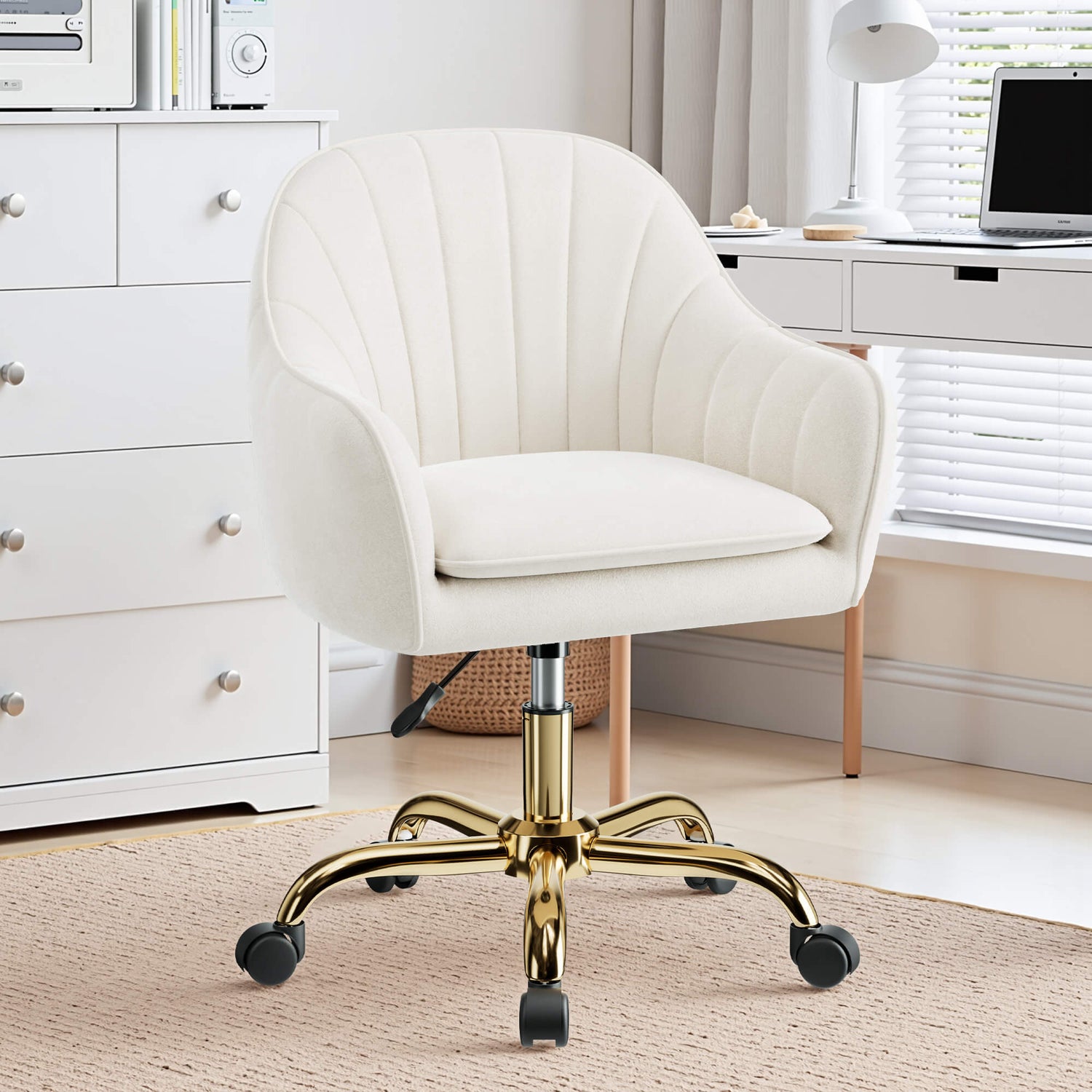 Modern Vanity Chair with Adjustable Height and Comfy Back Support