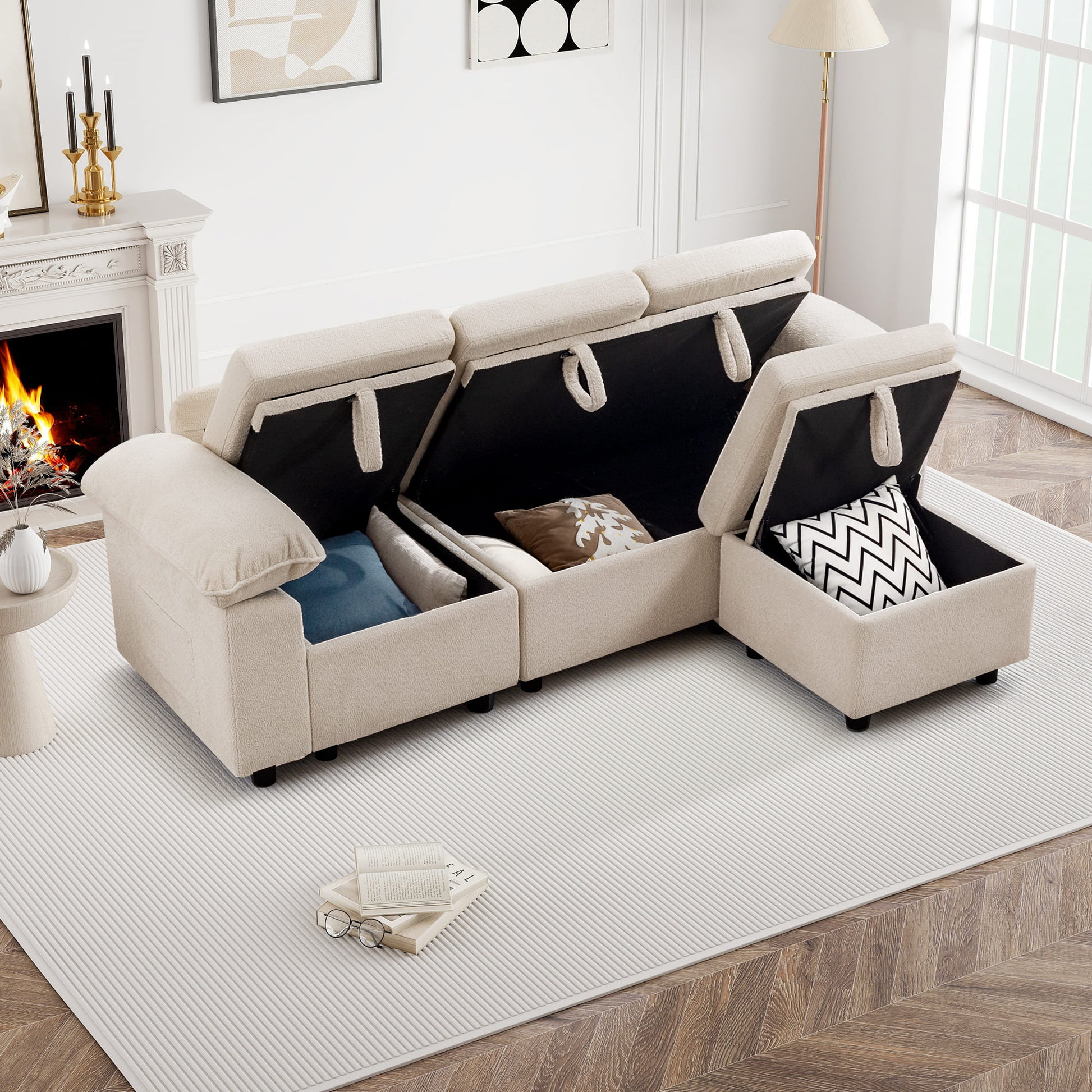 7-Seater Modular Sectional Sofa Couch with Pull-Out Sleeper and Storage