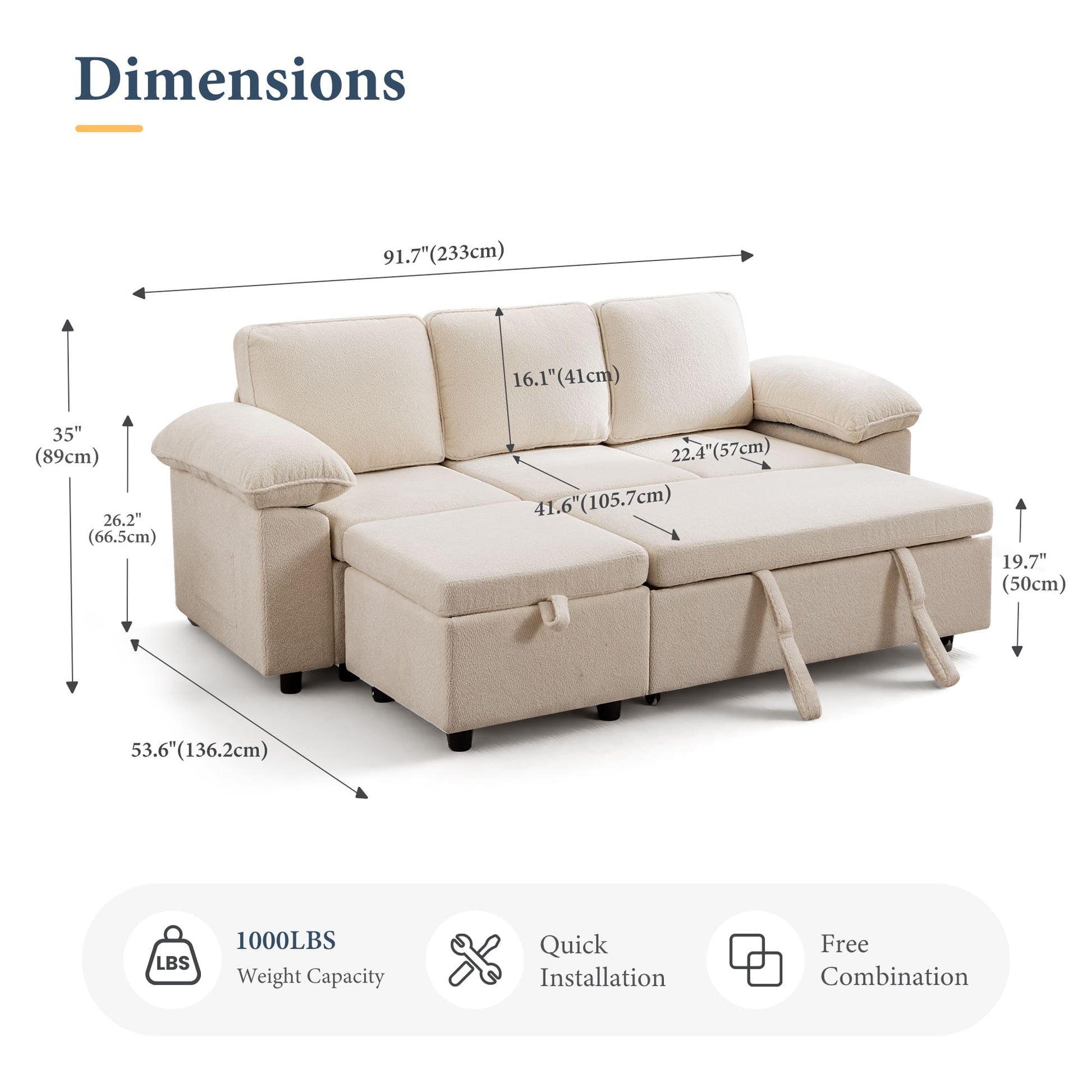7-Seater Modular Sectional Sofa Couch with Pull-Out Sleeper and Storage