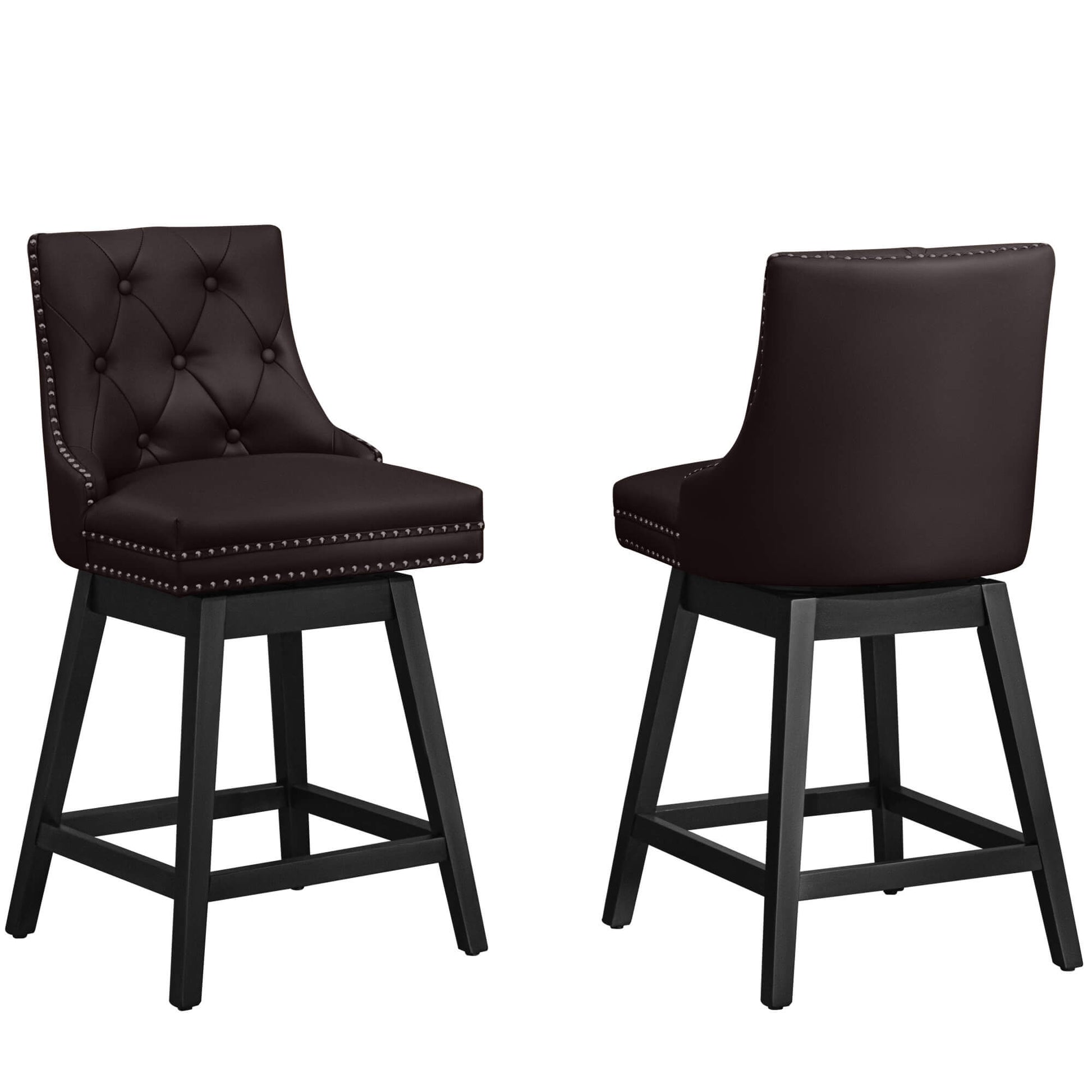 Swivel Bar Stools with Backs and Solid Wood Legs Set of 2