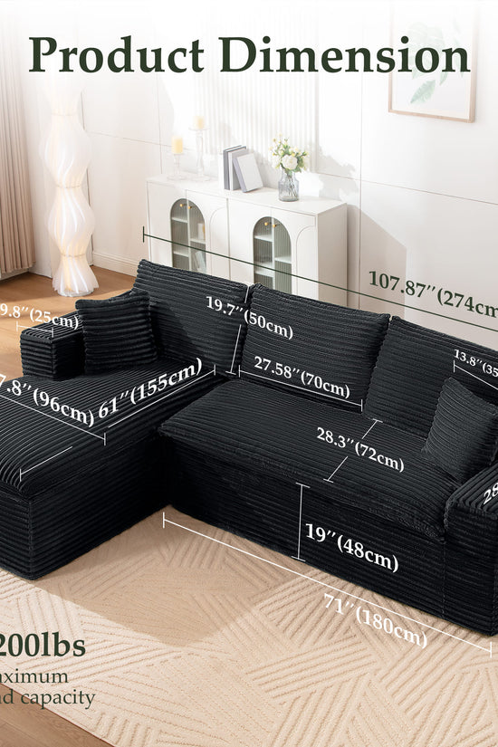 Casual Plush Corduroy L-shape Sectional Sofa