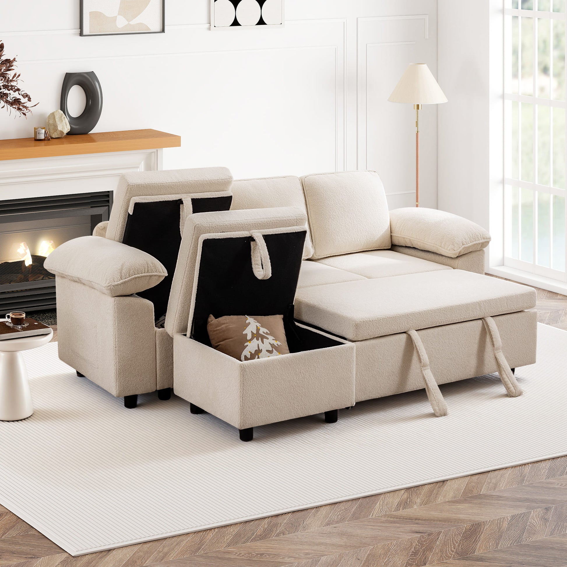 7-Seater Modular Sectional Sofa Couch with Pull-Out Sleeper and Storage