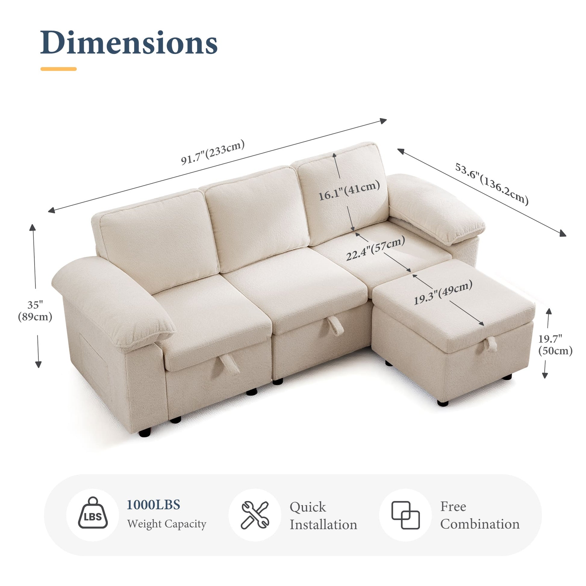 7-Seater Modular Sectional Sofa Couch with Pull-Out Sleeper and Storage