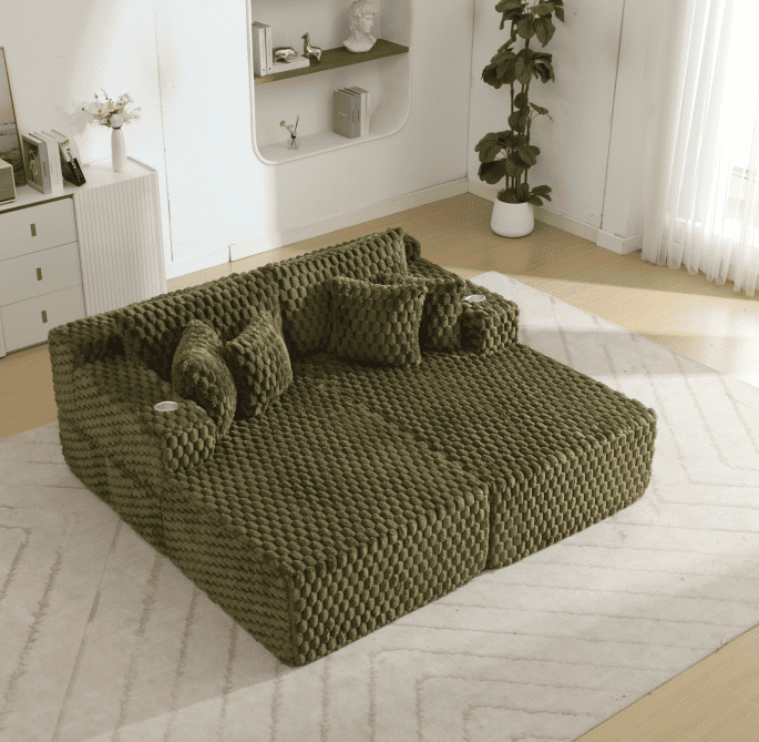 74.8" Oversize Corduroy Double Lounge Chaise Sofa Bed