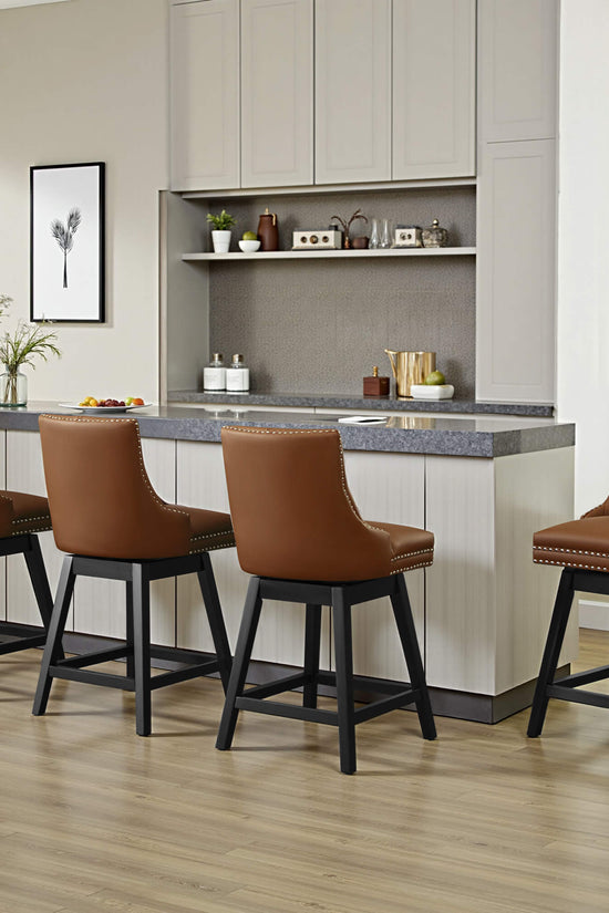 Swivel Bar Stools with Backs and Solid Wood Legs Set of 2