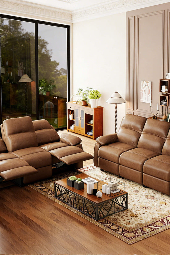 Leather Manual Recliner Sofa with Smooth Recline and Footrest