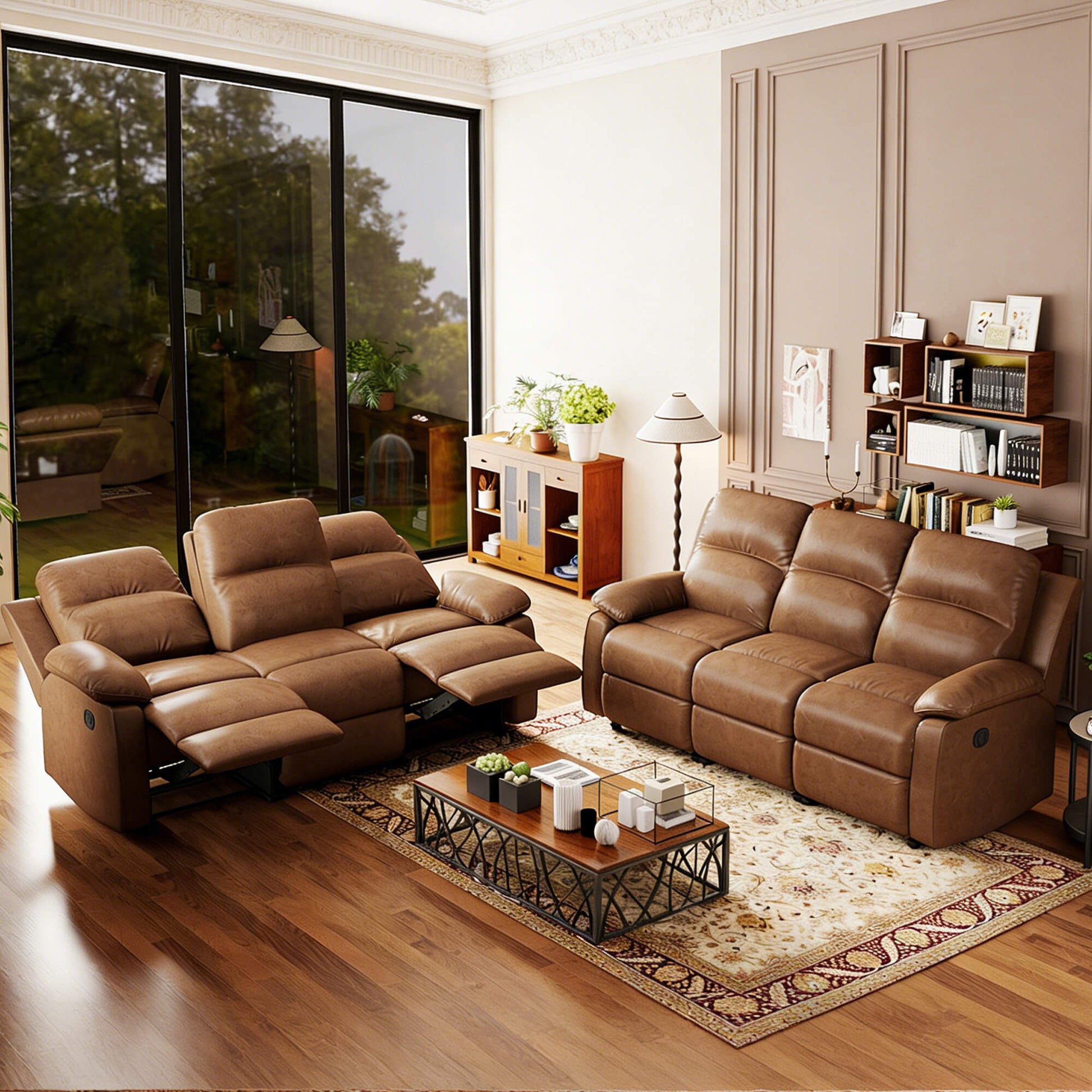 Leather Manual Recliner Sofa with Smooth Recline and Footrest