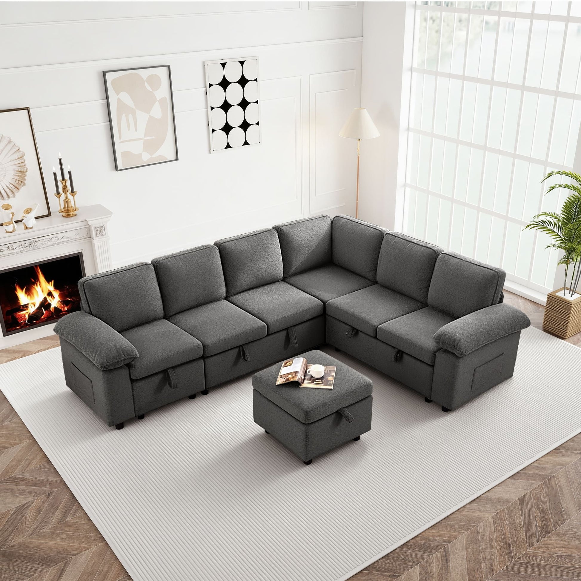 7-Seater Modular Sectional Sofa Couch with Pull-Out Sleeper and Storage