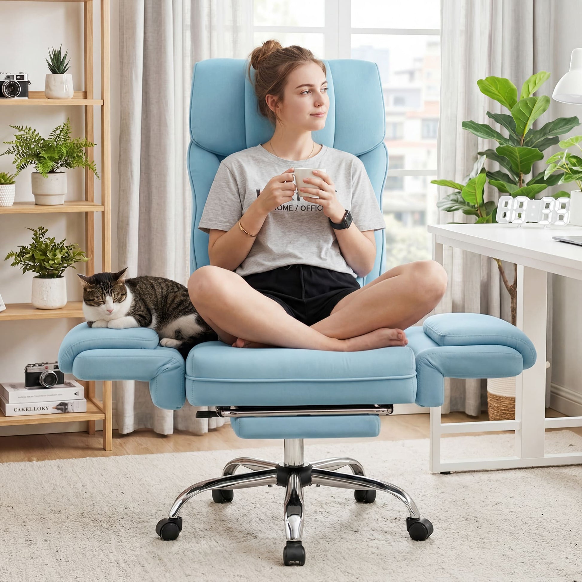 Ergonomic Velvet Office Chair with Wide Cross and Flip-Up Arms