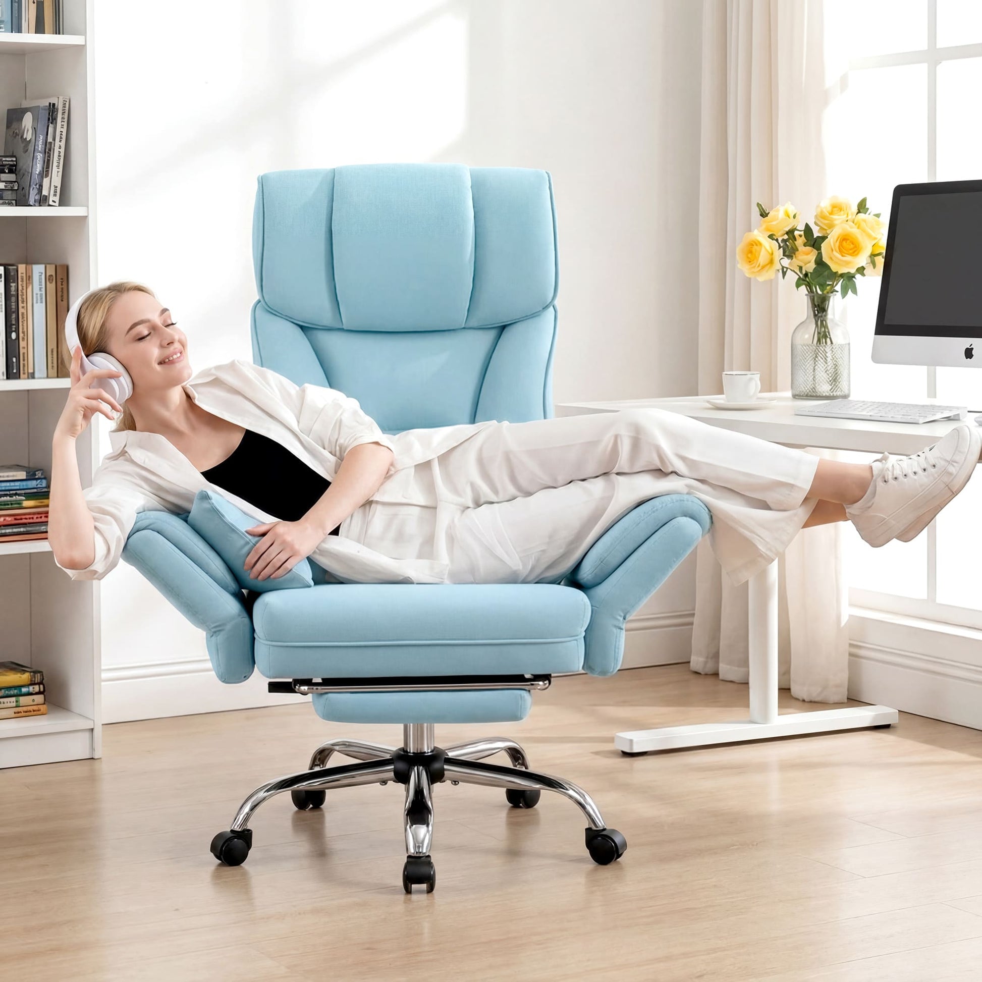 Ergonomic Velvet Office Chair with Wide Cross and Flip-Up Arms