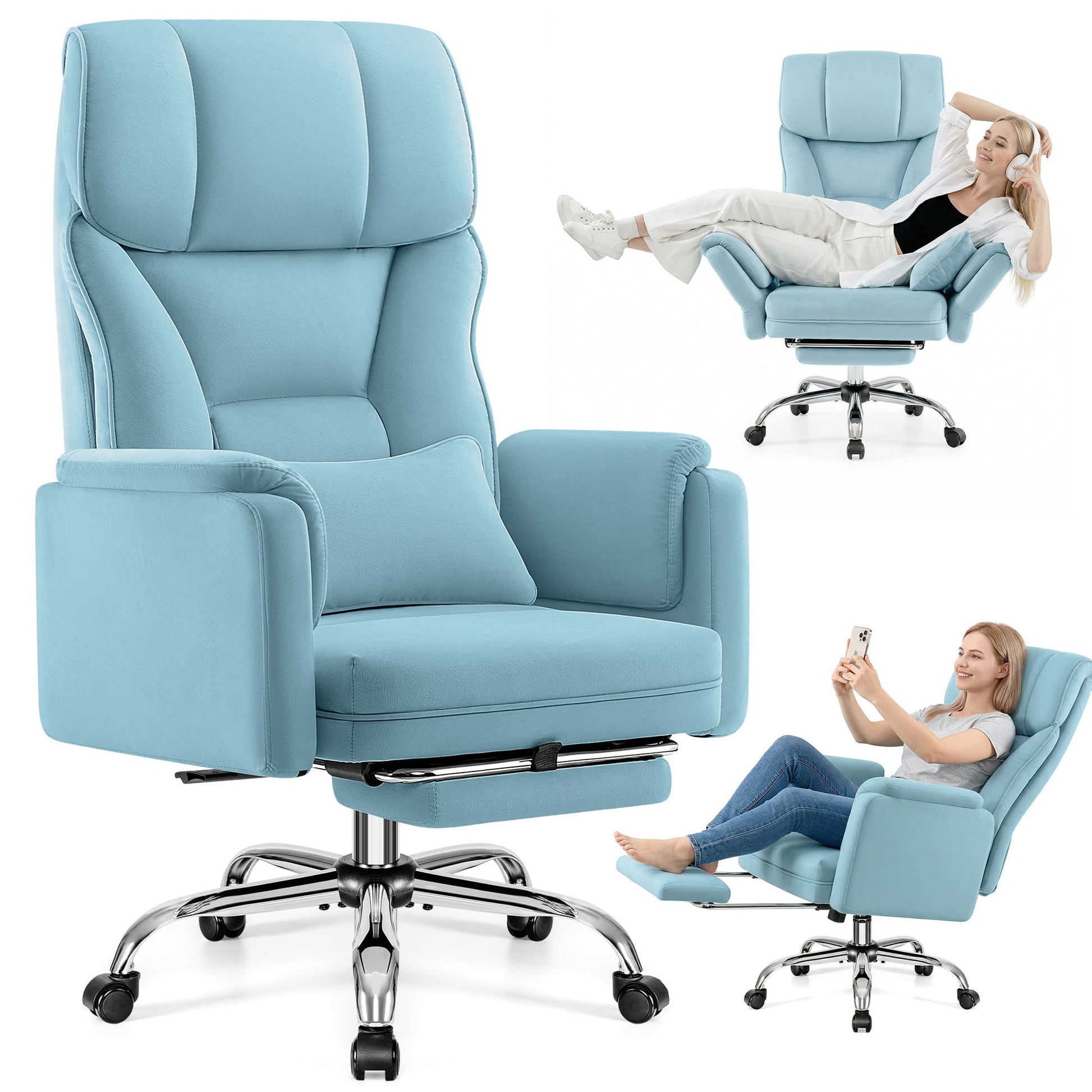 Ergonomic Velvet Office Chair with Wide Cross and Flip-Up Arms