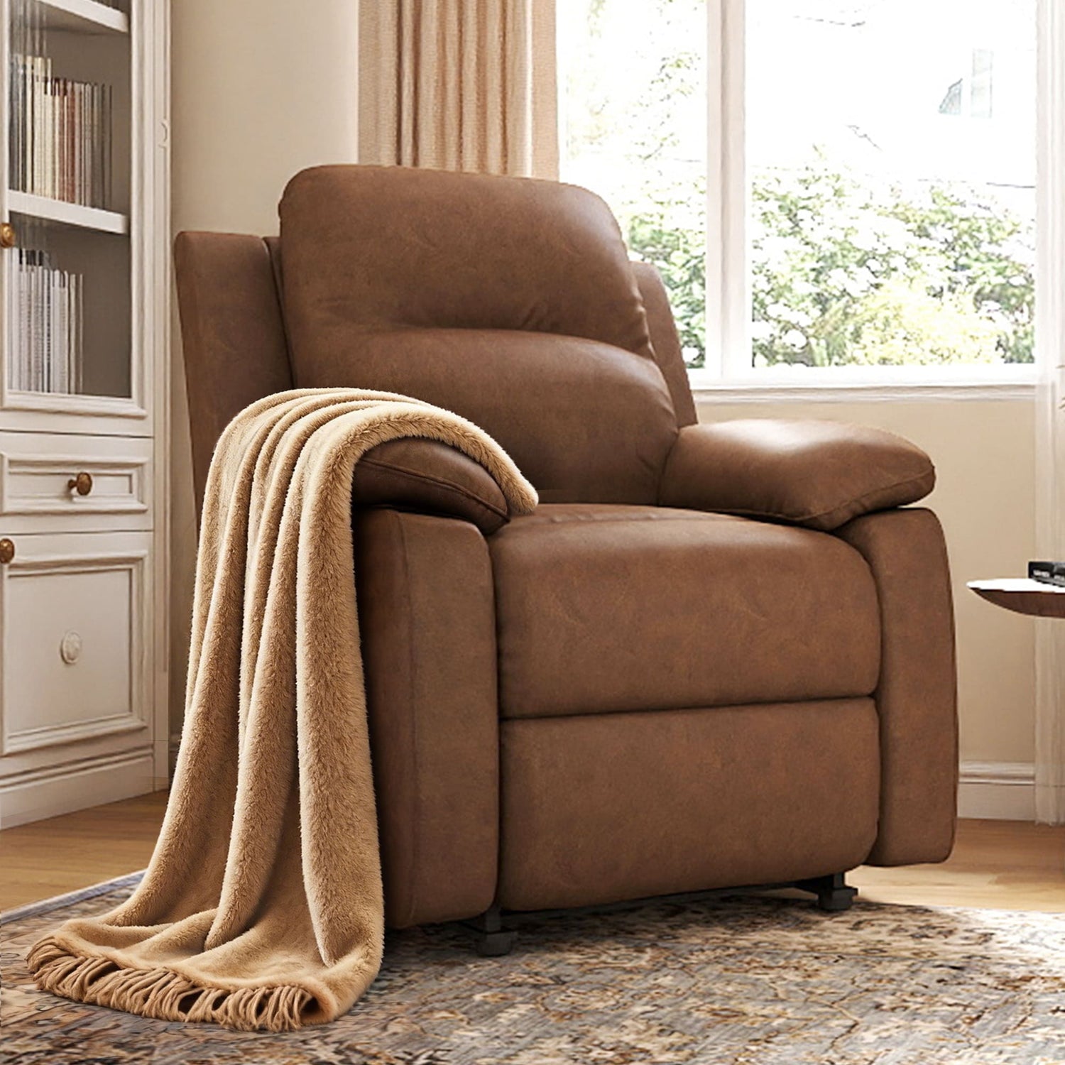 Leather Manual Recliner Sofa with Smooth Recline and Footrest