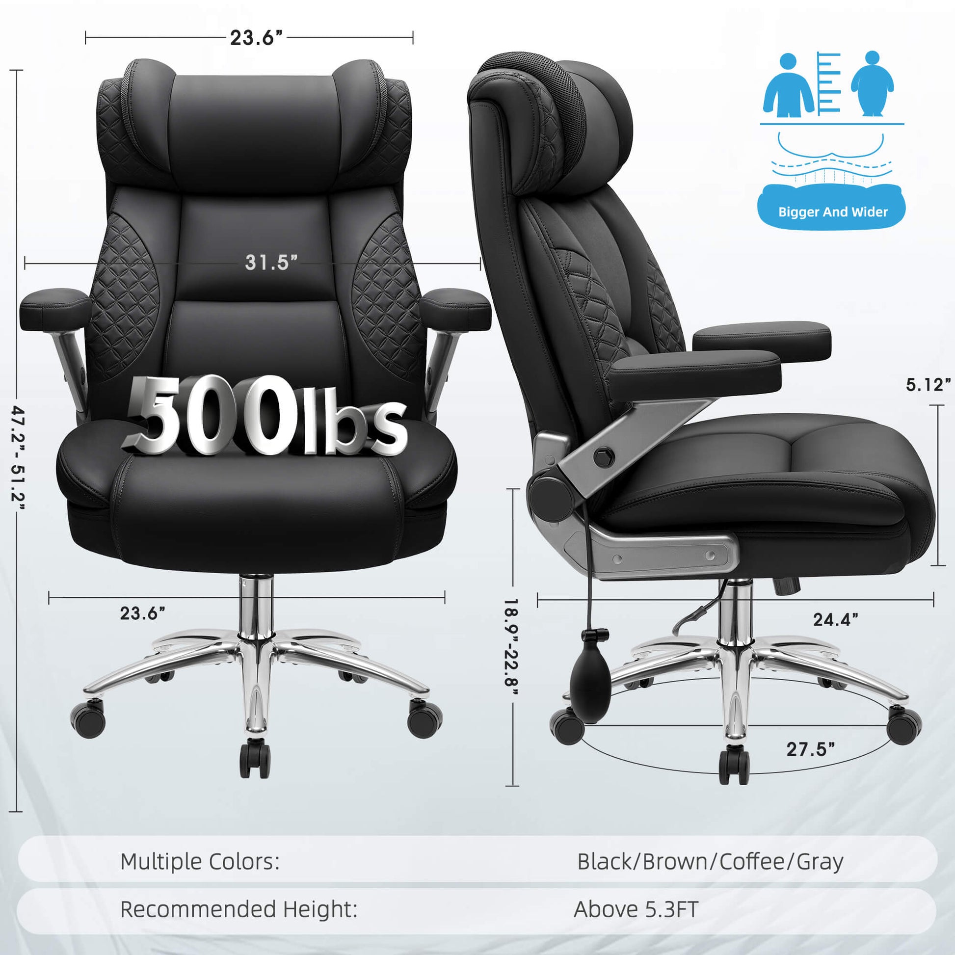 Widened Big and Tall Leather Executive Back Support Office Chair 309