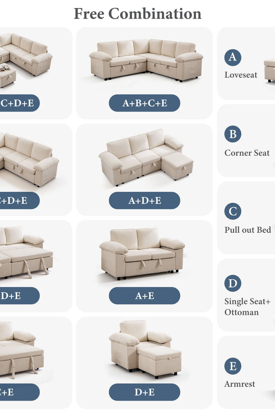 7-Seater Modular Sectional Sofa Couch with Pull-Out Sleeper and Storage