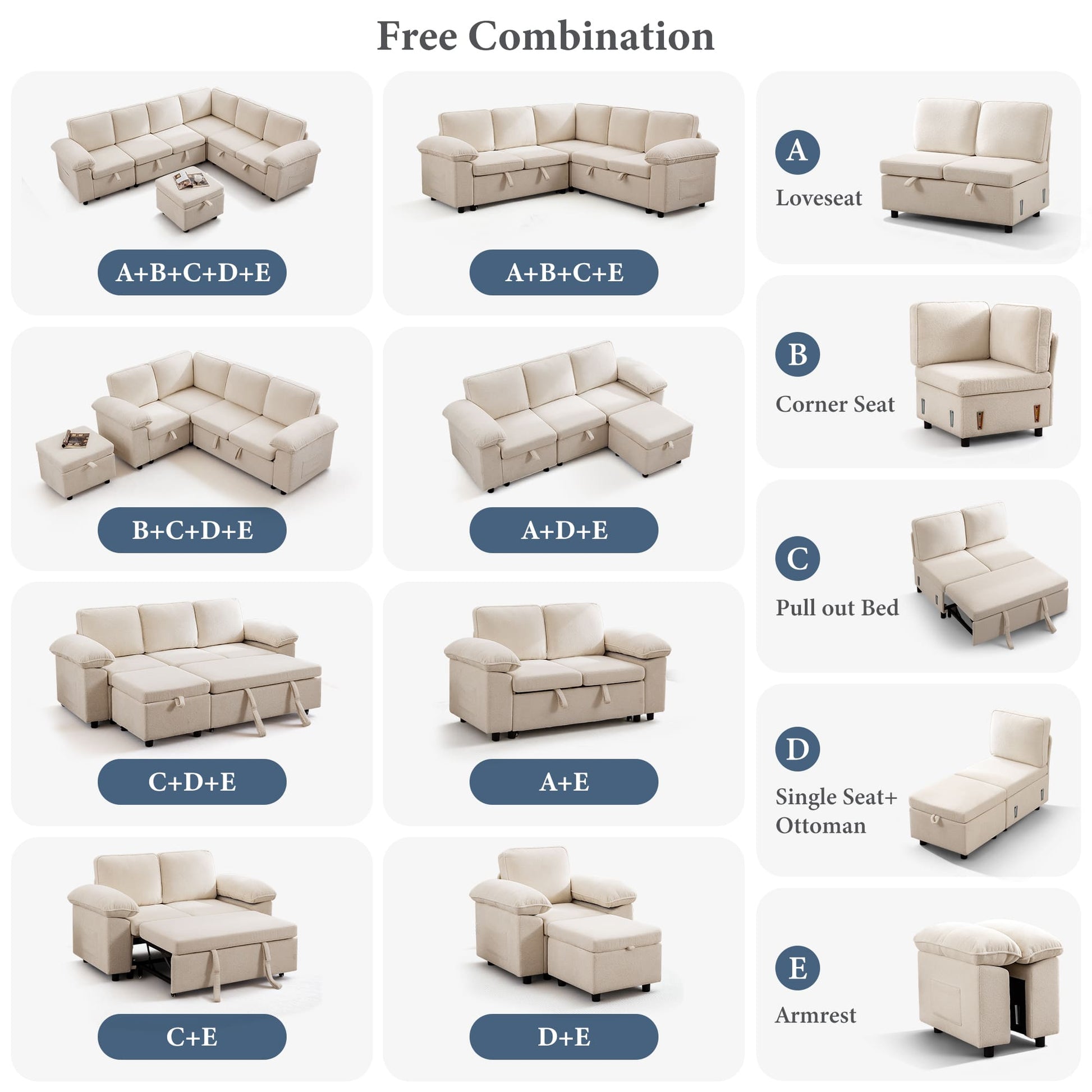 7-Seater Modular Sectional Sofa Couch with Pull-Out Sleeper and Storage