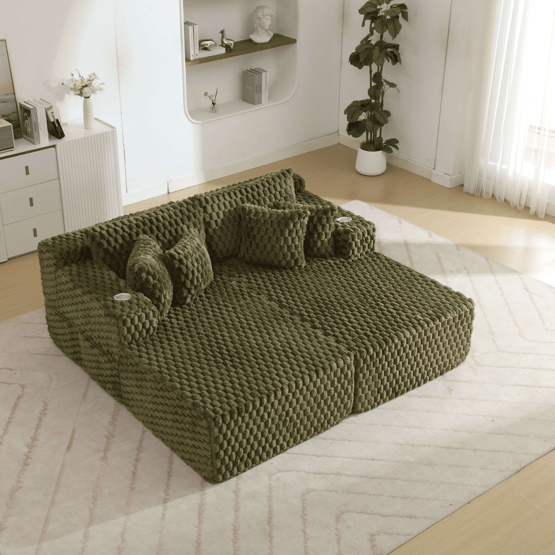 74.8" Oversize Corduroy Double Lounge Chaise Sofa Bed