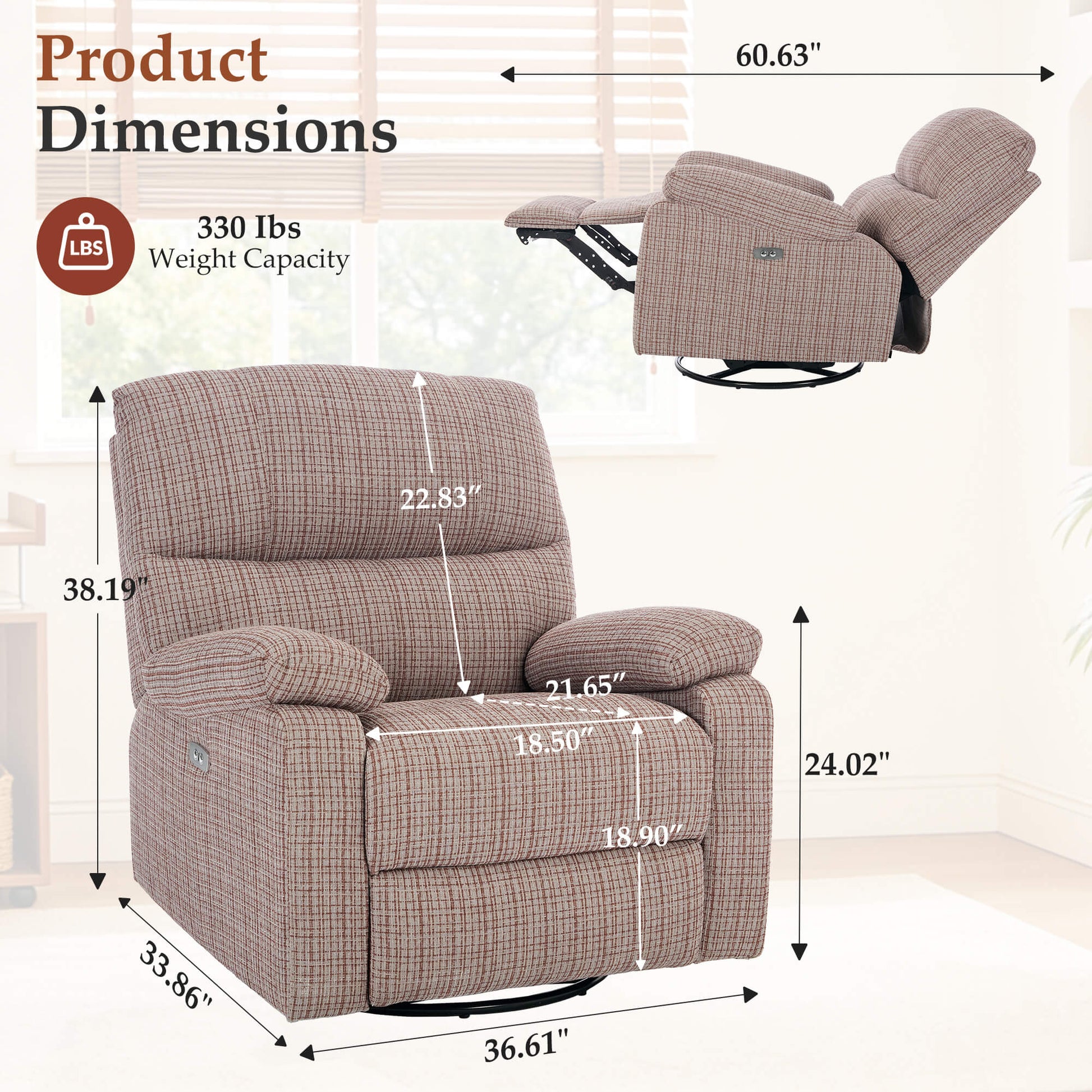 Power Swivel Rocker Recliner Rocking Chair with USB Port Infinite Position