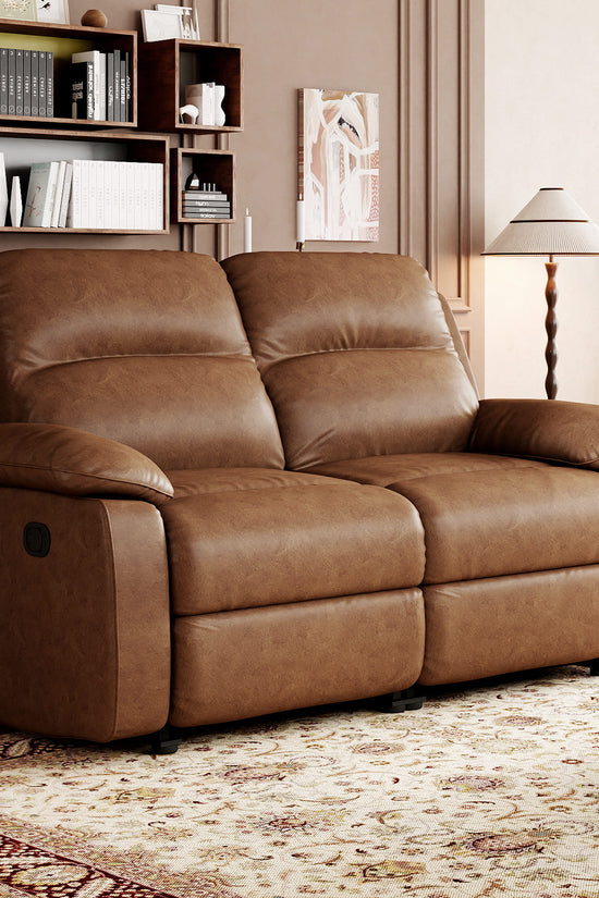 Leather Manual Recliner Sofa with Smooth Recline and Footrest
