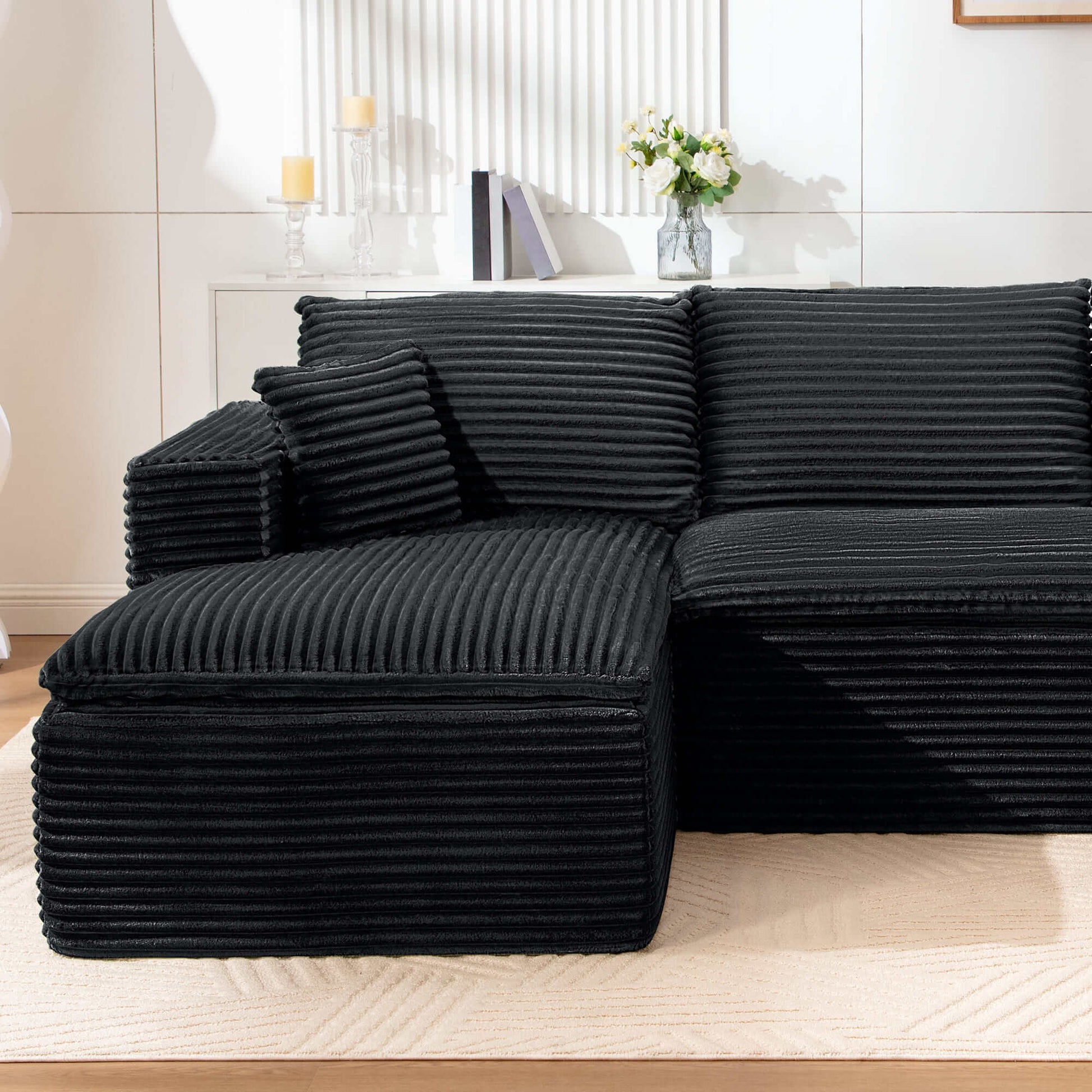 Casual Plush Corduroy L-shape Sectional Sofa