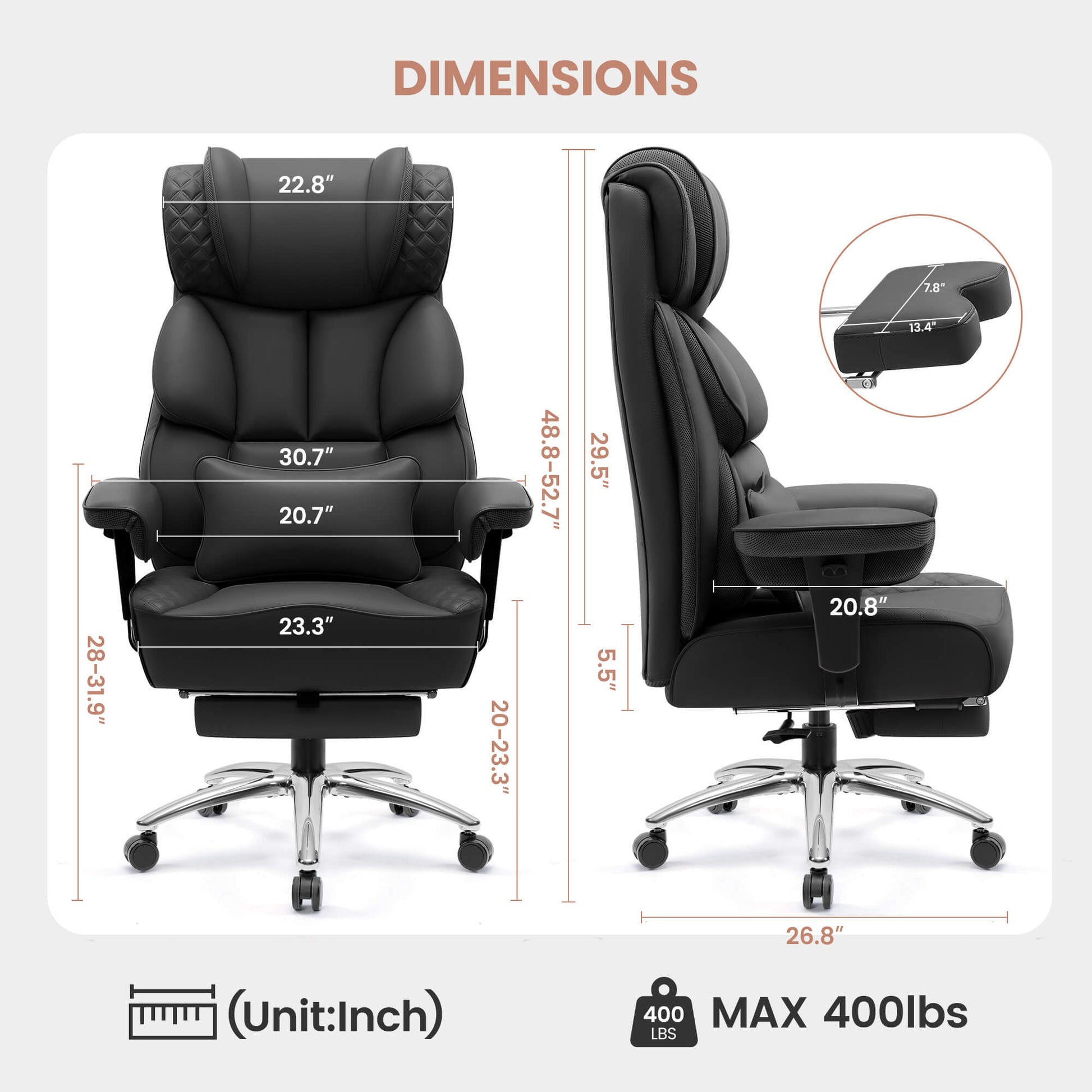 Big and Tall Leather Executive Back Support Office Chair