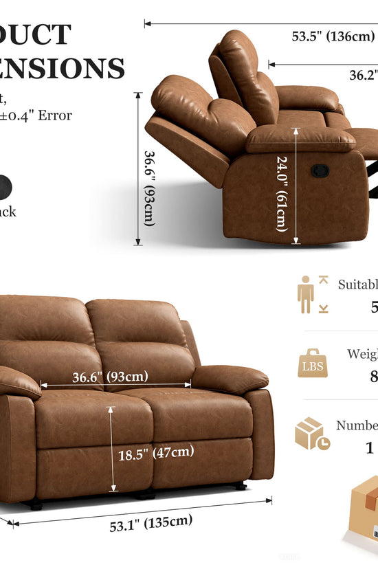 Leather Manual Recliner Sofa with Smooth Recline and Footrest