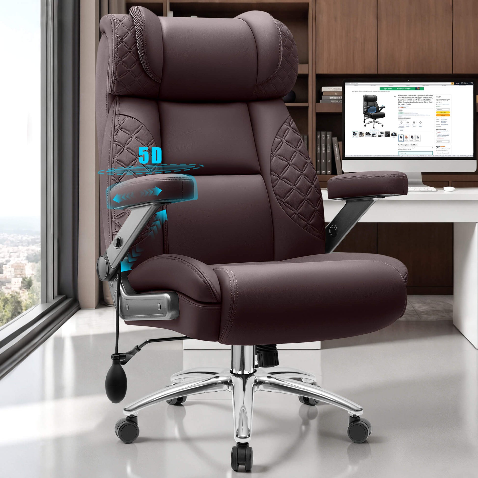 Widened Big and Tall Leather Executive Back Support Office Chair 309