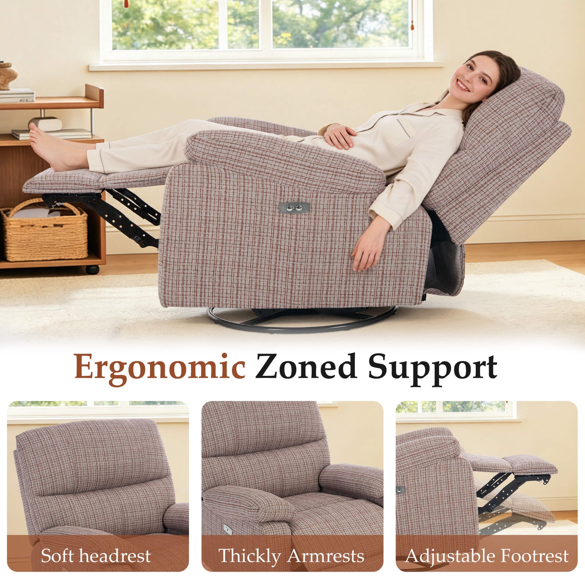 Power Swivel Rocker Recliner Rocking Chair with USB Port Infinite Position