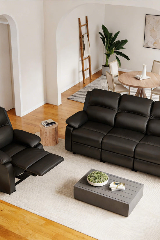 Leather Manual Recliner Sofa with Smooth Recline and Footrest