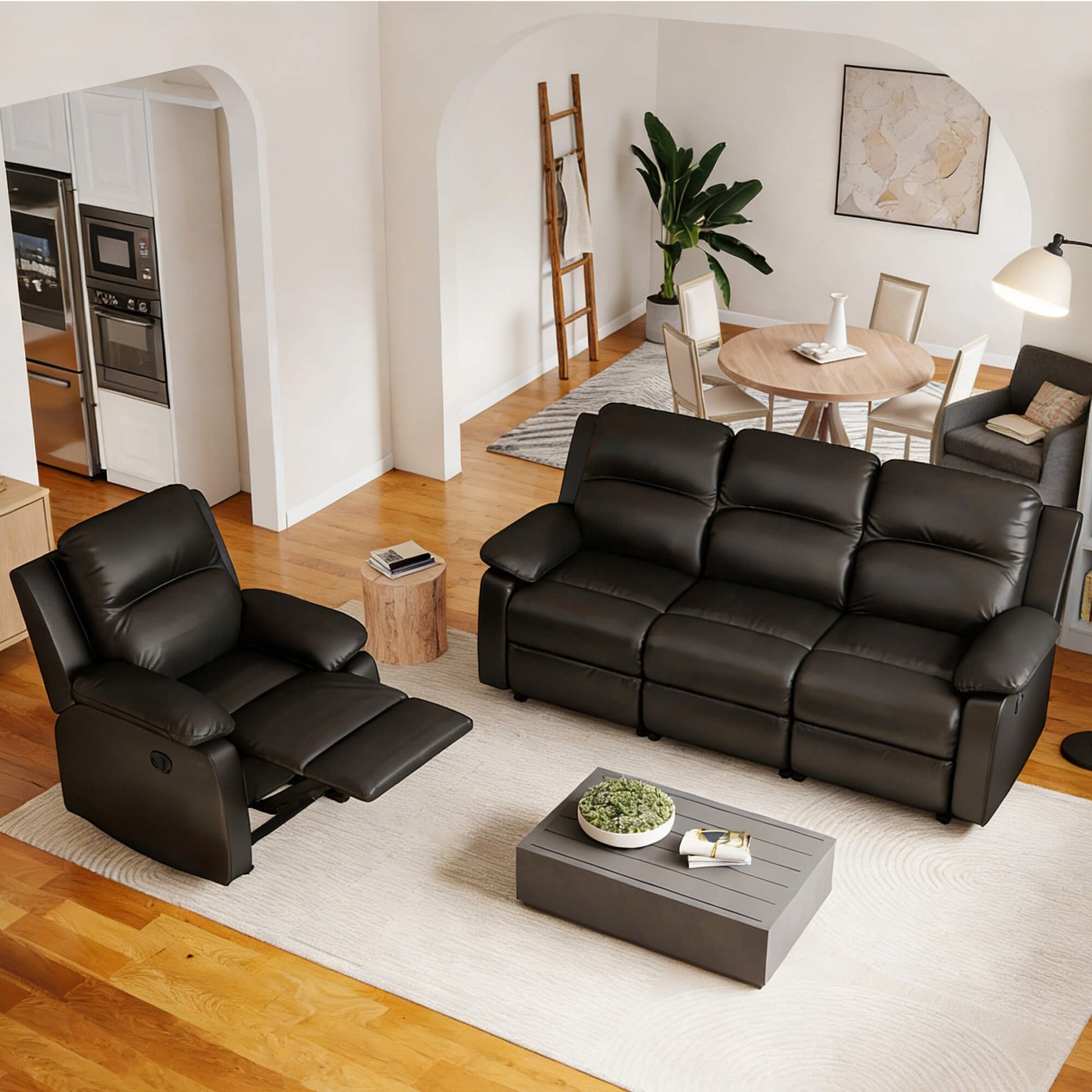Leather Manual Recliner Sofa with Smooth Recline and Footrest