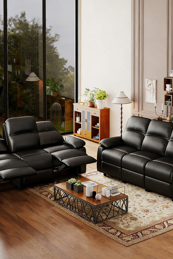 Leather Manual Recliner Sofa with Smooth Recline and Footrest
