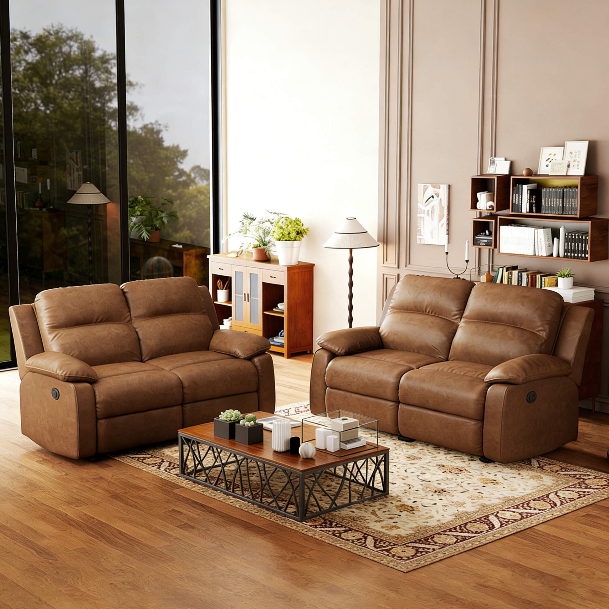 Leather Manual Recliner Sofa with Smooth Recline and Footrest