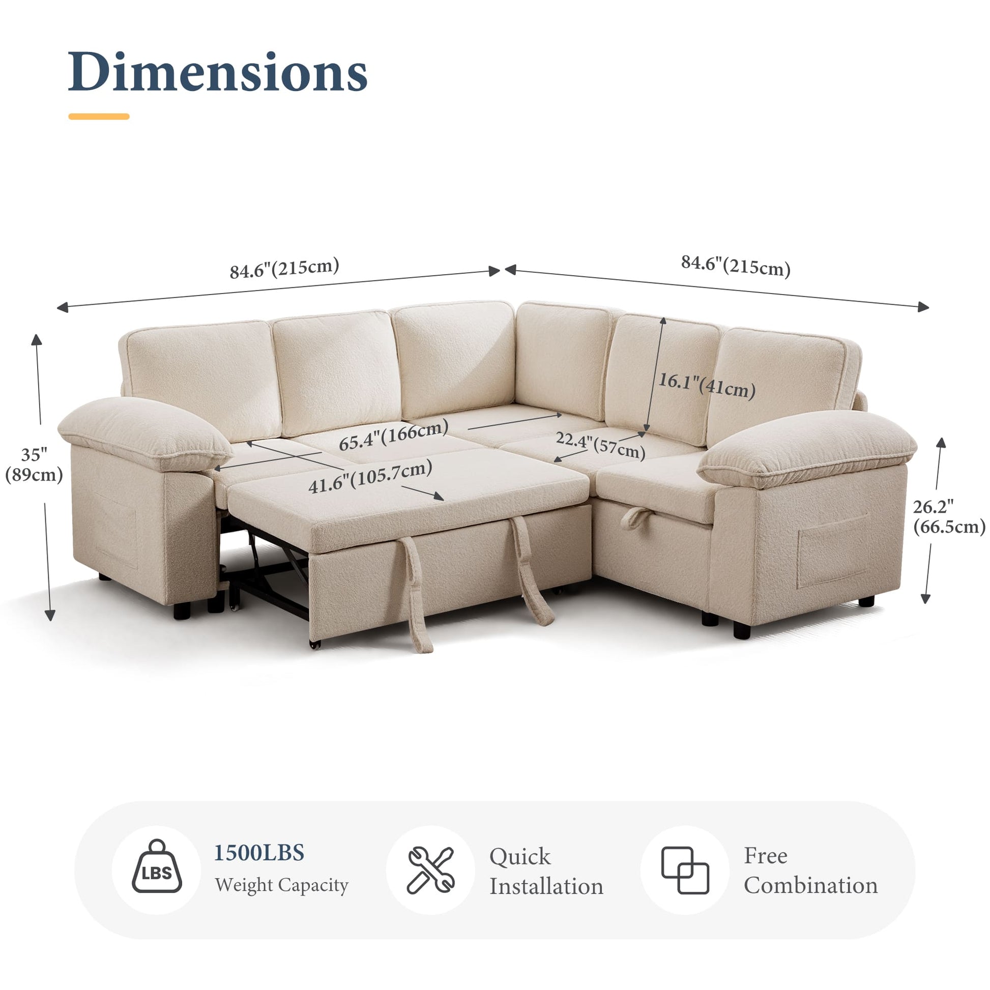 7-Seater Modular Sectional Sofa Couch with Pull-Out Sleeper and Storage