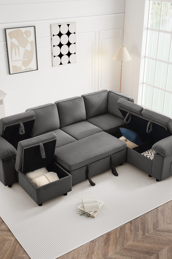 7-Seater Modular Sectional Sofa Couch with Pull-Out Sleeper and Storage