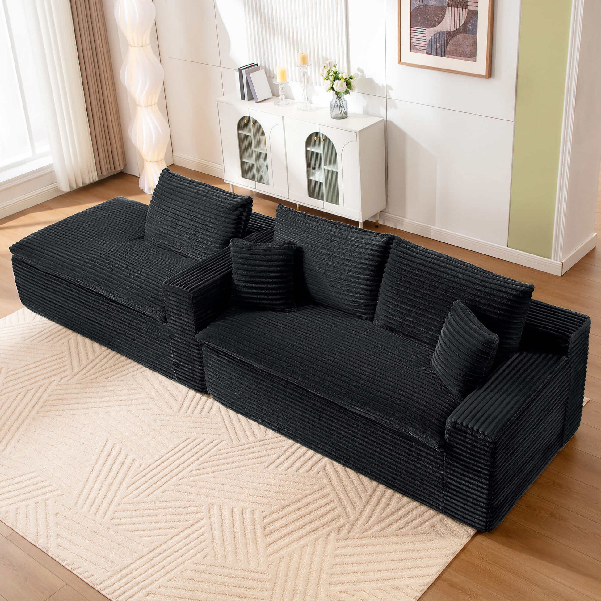 Casual Plush Corduroy L-shape Sectional Sofa