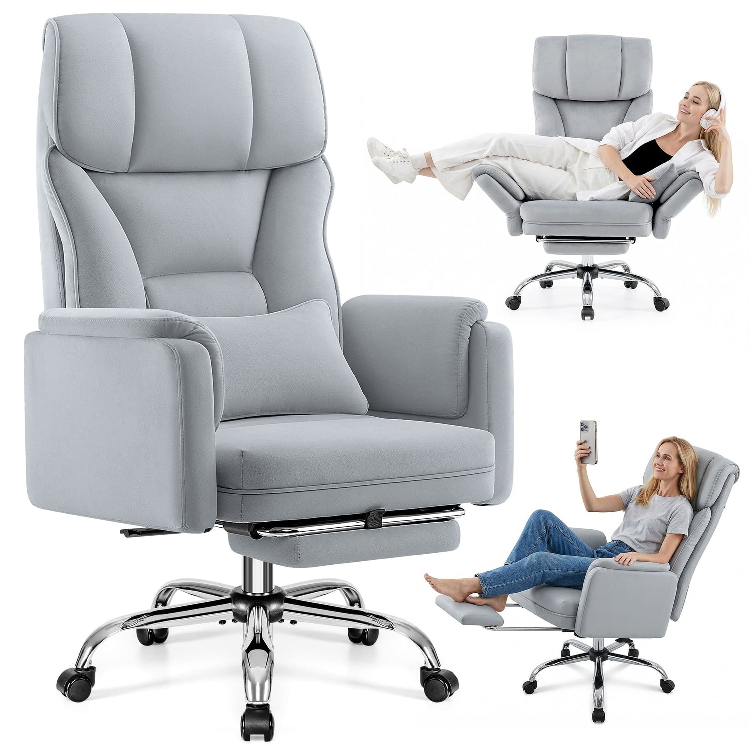 Ergonomic Velvet Office Chair with Wide Cross and Flip-Up Arms