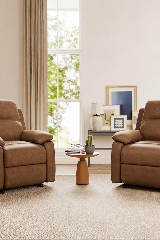 Leather Manual Recliner Sofa with Smooth Recline and Footrest