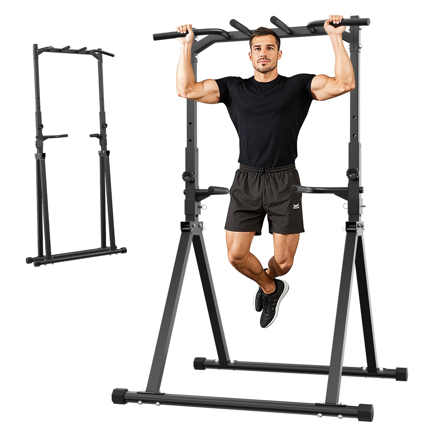 Primy 350 lb Foldable Pull-up Trainer, Home Gym Exercise Pull-up Bar, Freestanding Parallel Bar Strength Training Tower, Strength Training Fitness Equipment