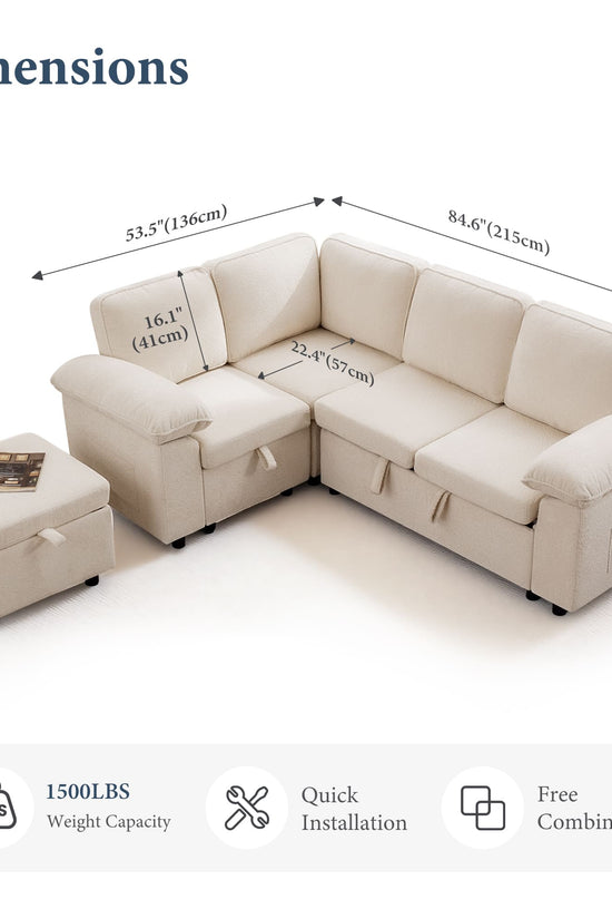 7-Seater Modular Sectional Sofa Couch with Pull-Out Sleeper and Storage
